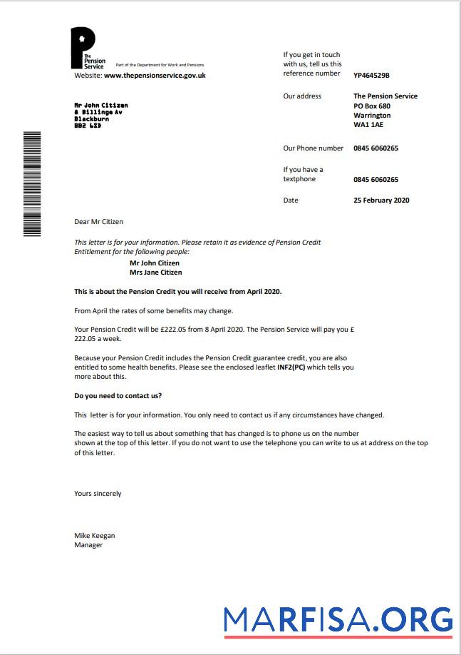 Blank The Pension Service utility bill template in Word and PDF format